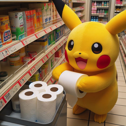 AI Image of Pikachu stealing toilet paper from a convienience store